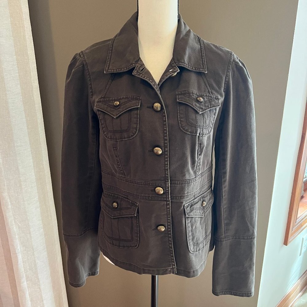 Calvin Klein Stretch Denim Vintage Washed Jacket with Cute Gold Buttons, Size M